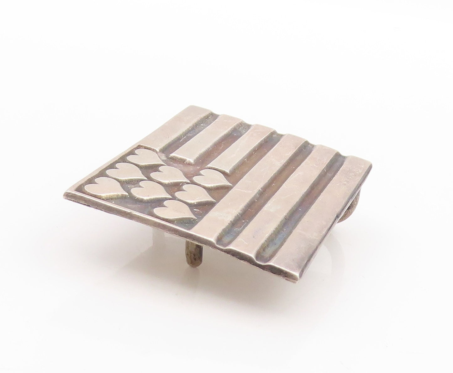 925 Sterling Silver Vintage Belt Buckle Etched Love Hearts On US Flag  TR3963