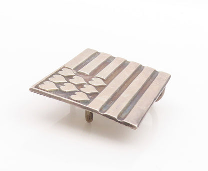 925 Sterling Silver Vintage Belt Buckle Etched Love Hearts On US Flag  TR3963