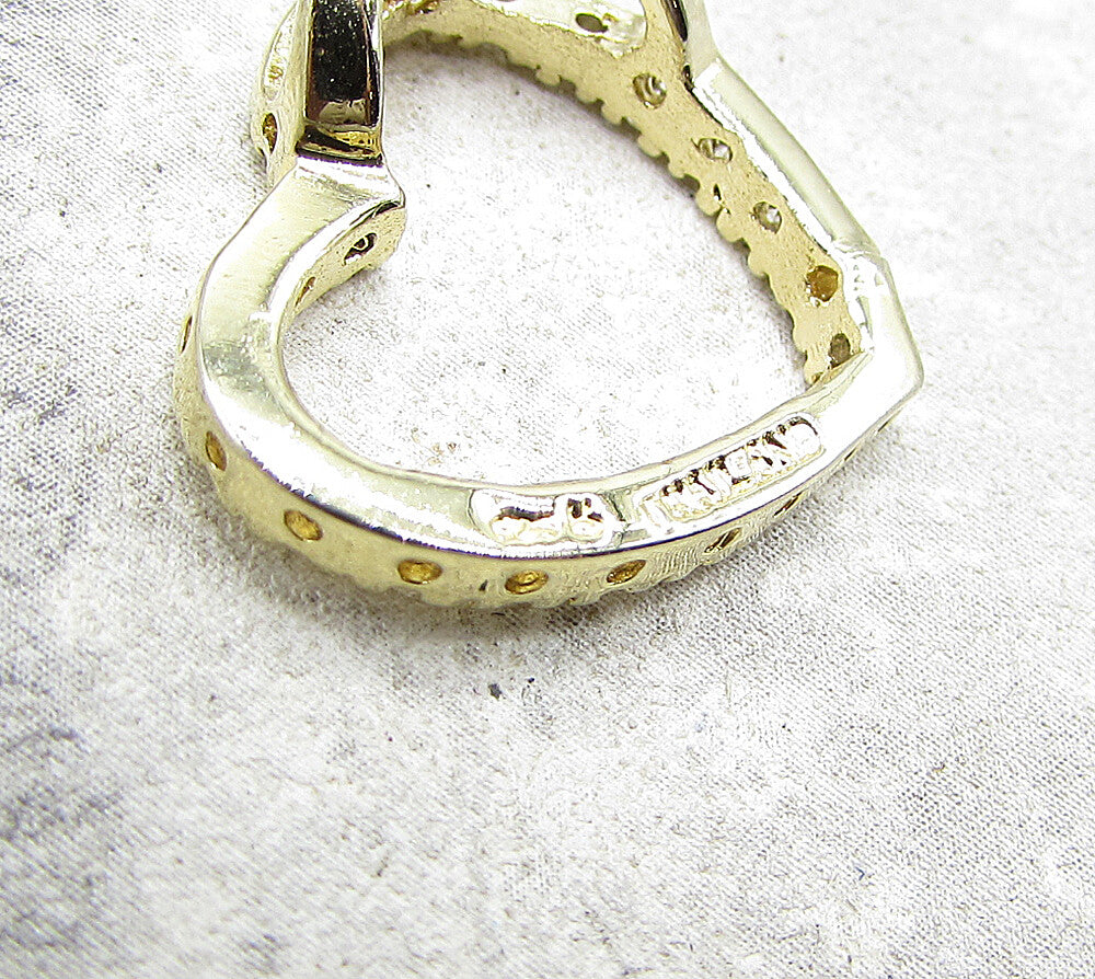 Gold Over 925 Silver  White Cubic Zirconia Love Heart Slider Pendant  PT1358