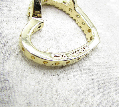 Gold Over 925 Silver  White Cubic Zirconia Love Heart Slider Pendant  PT1358