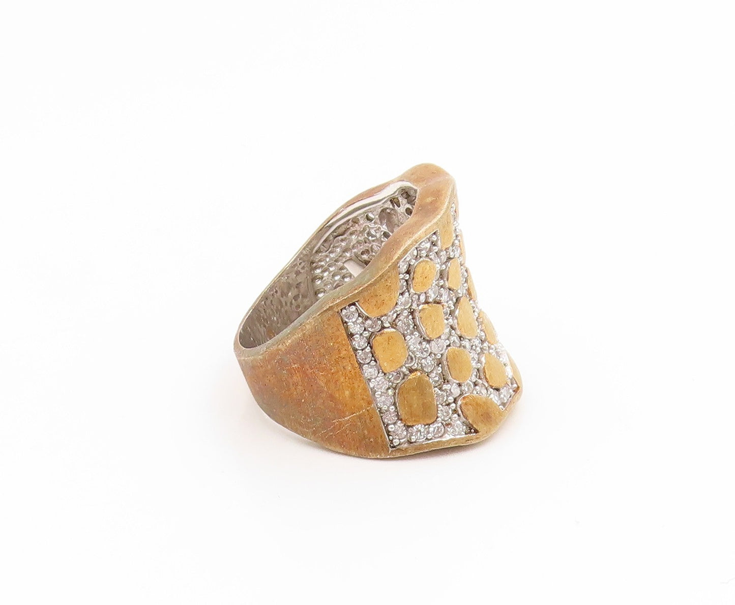 925 Sterling Silver Vintage Ring Gold Plated CZ Statement Band  Sz 9.5  RG35114