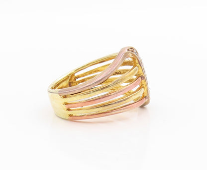 925 Sterling Silver Vintage Ring Gold Plated CZ  Wavy Line Cut Out  Sz 7 RG33512