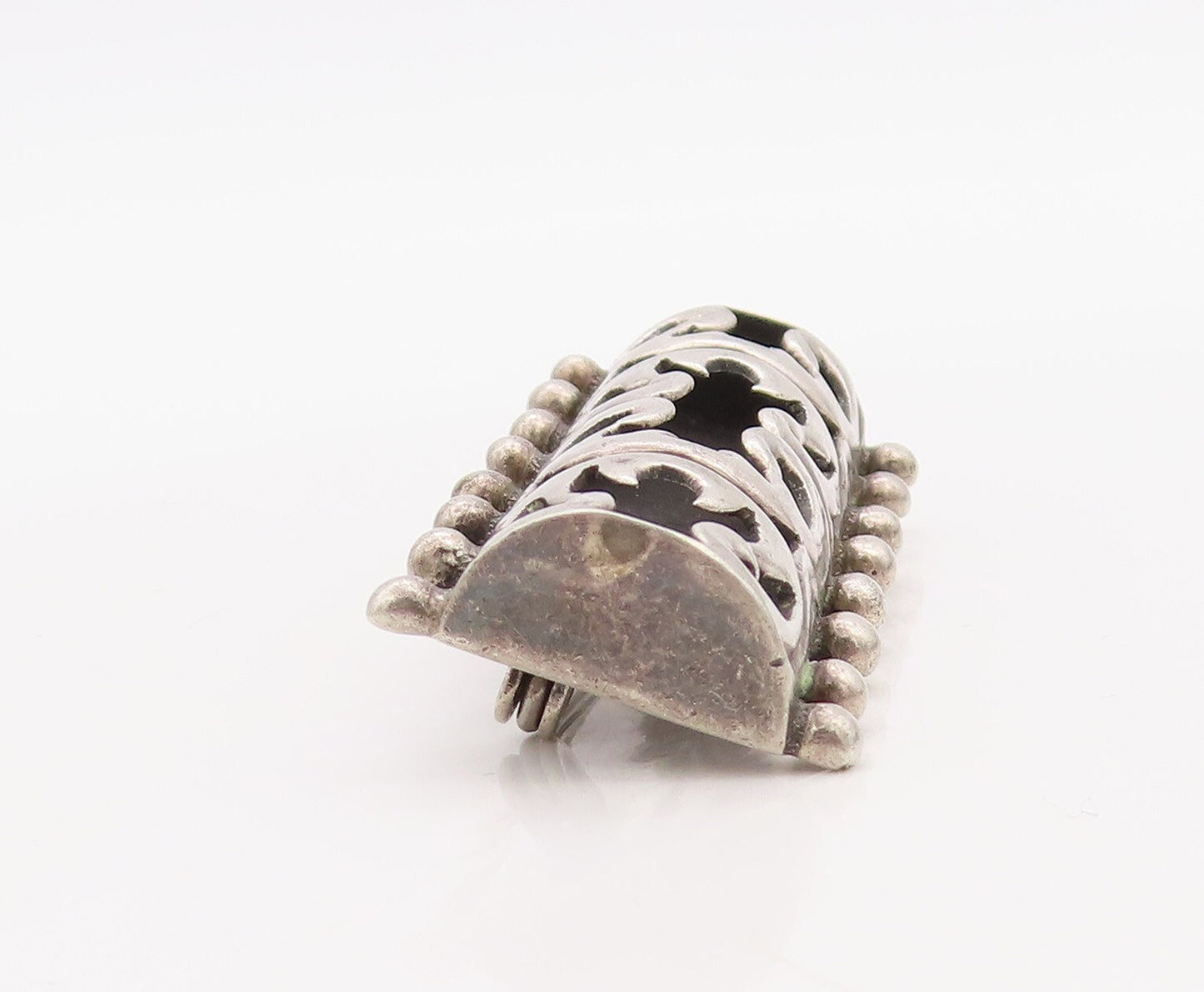 925 Sterling Silver Vintage Brooch Pin Solid Cutout Fire Design Cylinder BP11237
