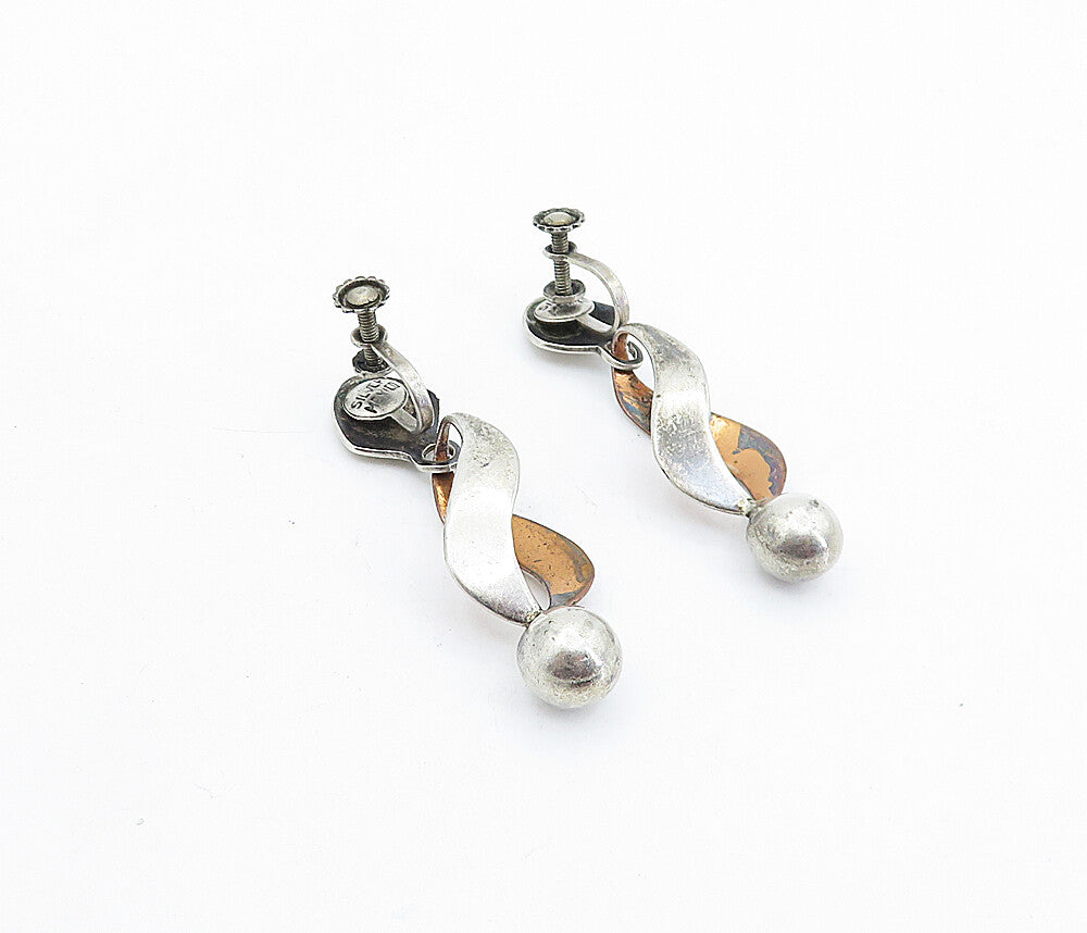 MEXICO 925 Silver  Vintage Two Tone Infinity Twist Non Pierce Earrings  EG2871