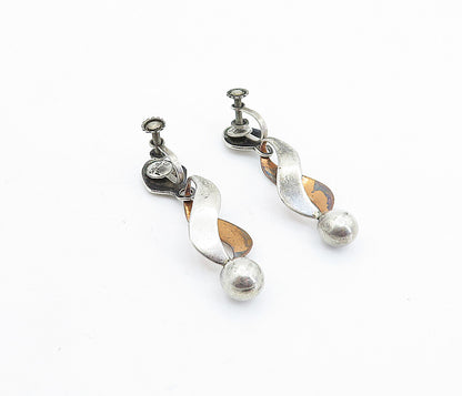MEXICO 925 Silver  Vintage Two Tone Infinity Twist Non Pierce Earrings  EG2871