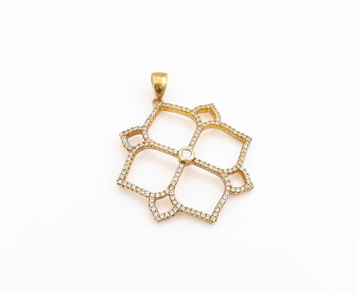 925 Sterling Silver Vintage Pendant Gold Plated CZ Open Floral Cut Out  PT24838