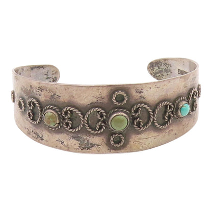 MEXICO 925 Silver  Vintage Antique Turquoise Twist Cuff Bracelet  BT9211