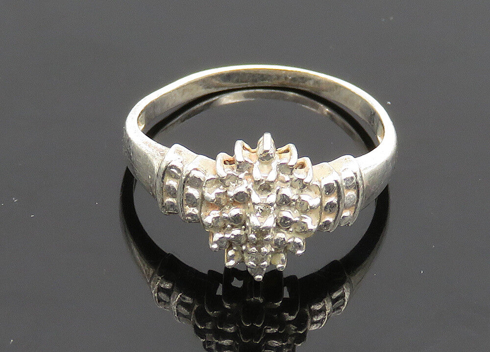 925 Sterling Silver  Vintage Shiny Genuine Diamonds Band Ring Sz 7  RG19920