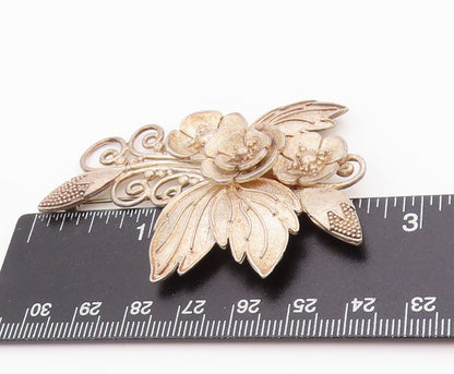 925 Sterling Silver Vintage Brooch Designer Cutout Floral Design   BP11750