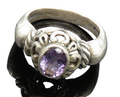 925 Sterling Silver  Vintage Faceted Amethyst Swirl Band Ring Sz 6.5  RG20046