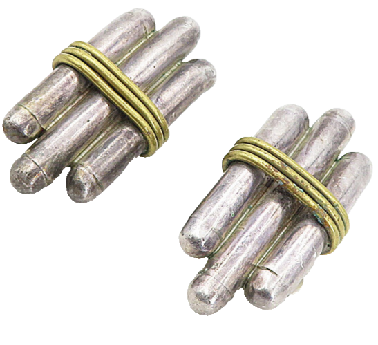 MEXICO 925 Sterling Silver  Vintage 2 Tone Wrapped Non Pierce Earrings  EG4020