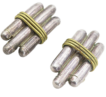 MEXICO 925 Sterling Silver  Vintage 2 Tone Wrapped Non Pierce Earrings  EG4020
