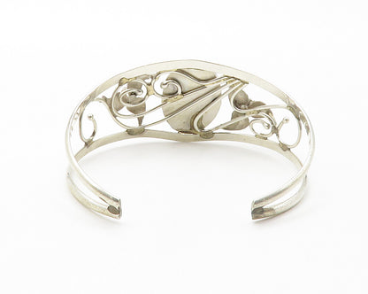 ART ACOYA ZUNI 925 Silver  Vintage Abalone Floral Vine Cuff Bracelet  BT5621