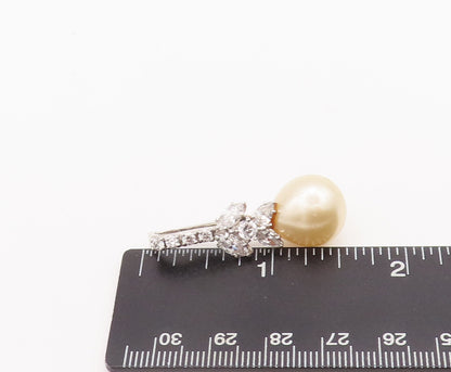 925 Sterling Silver Vintage Pendant Beaded CZ Drop Band Large Pearl  PT22568