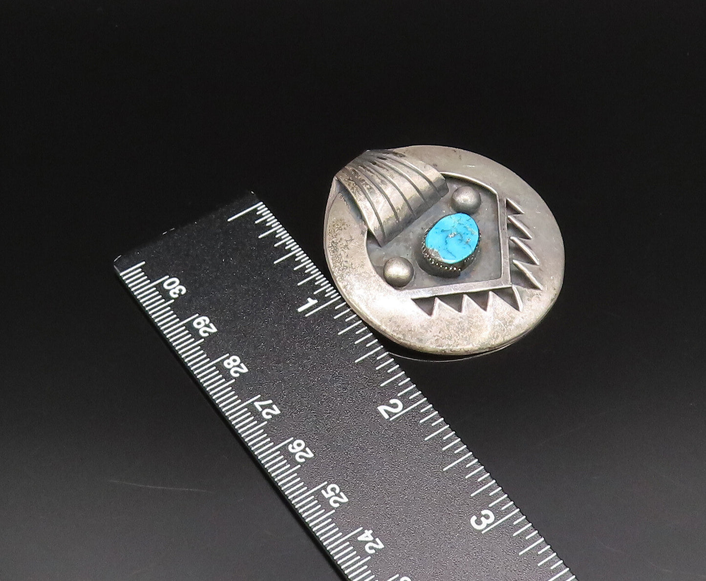 JH NAVAJO 925 Silver  Vintage Carved Paw Motif Turquoise Brooch Pin  BP9818