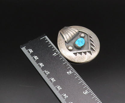JH NAVAJO 925 Silver  Vintage Carved Paw Motif Turquoise Brooch Pin  BP9818