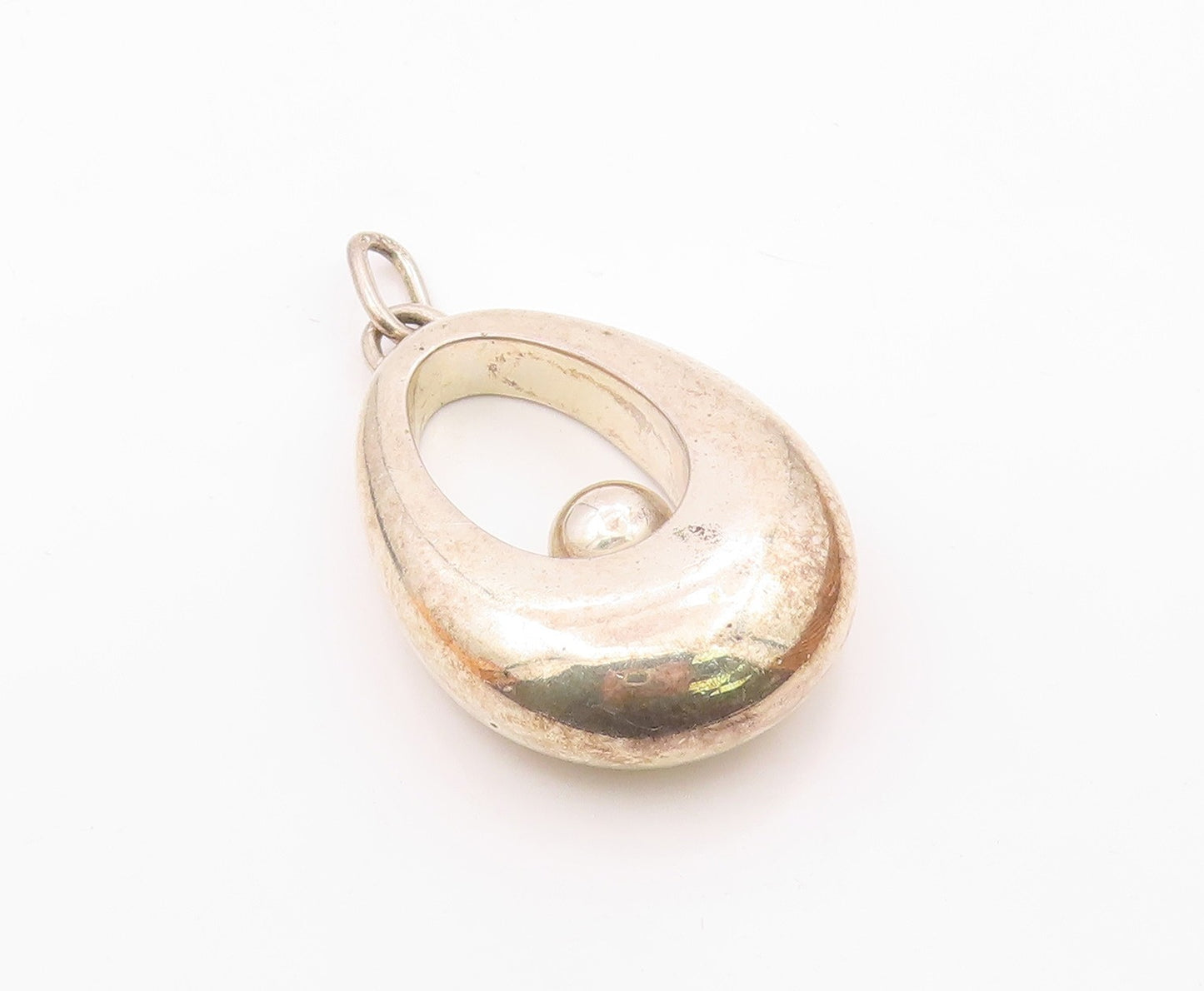 DESIGNER 925 Silver  Vintage Heavy Open Pear Shape With Bead Pendant  PT21925