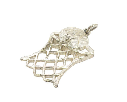 925 Sterling Silver  Vintage Diamond Cut Basketball Hoop Sports Pendant PT8729