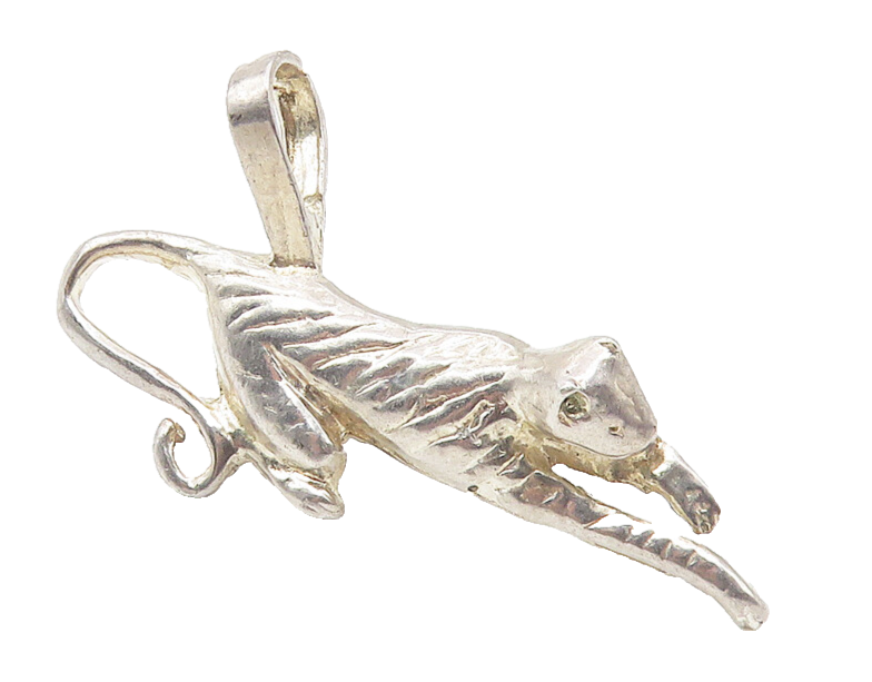 925 Sterling Silver  Vintage Shiny Etched Jaguar Animal Motif Pendant  PT8547
