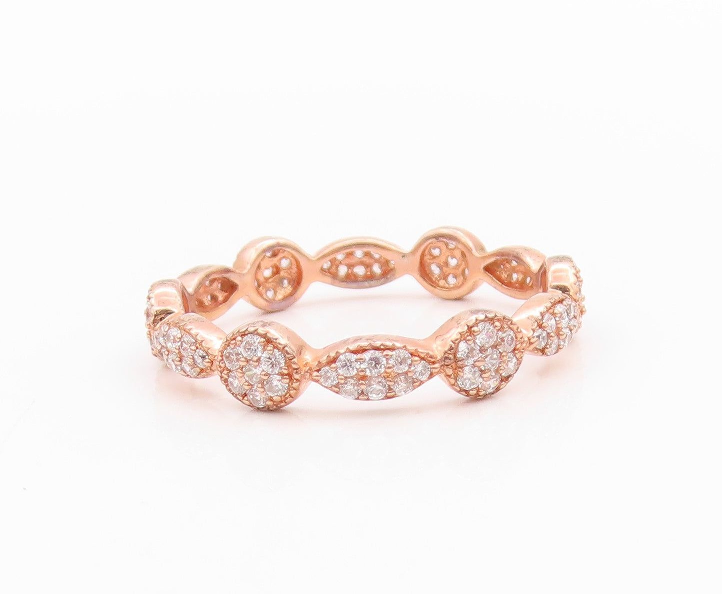 925 Sterling Silver Vintage Ring Rose Gold Plated CZ Floral Design Sz 7  RG33335