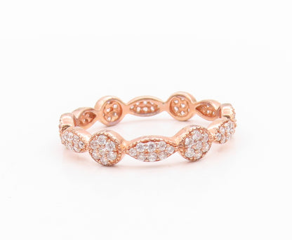 925 Sterling Silver Vintage Ring Rose Gold Plated CZ Floral Design Sz 7  RG33335