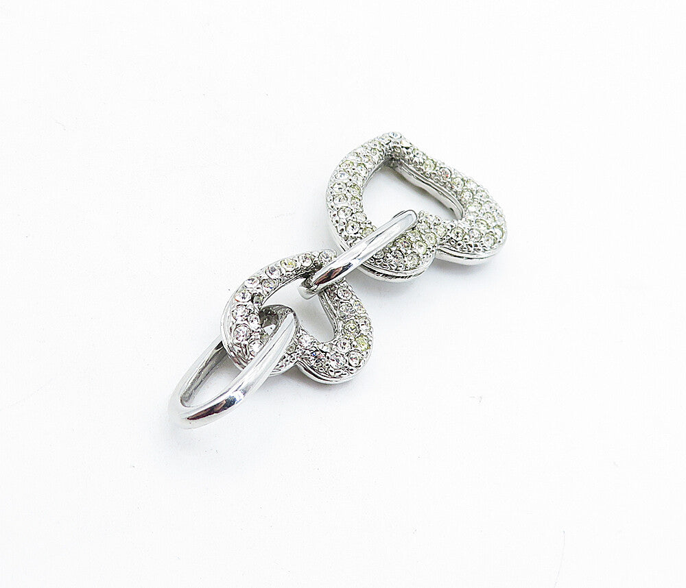 925 Sterling Silver  Shiny Cubic Zirconia Linked Love Hearts Pendant  PT4623