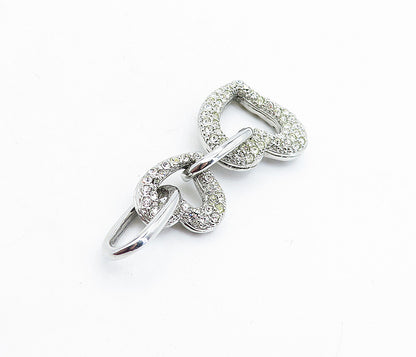 925 Sterling Silver  Shiny Cubic Zirconia Linked Love Hearts Pendant  PT4623