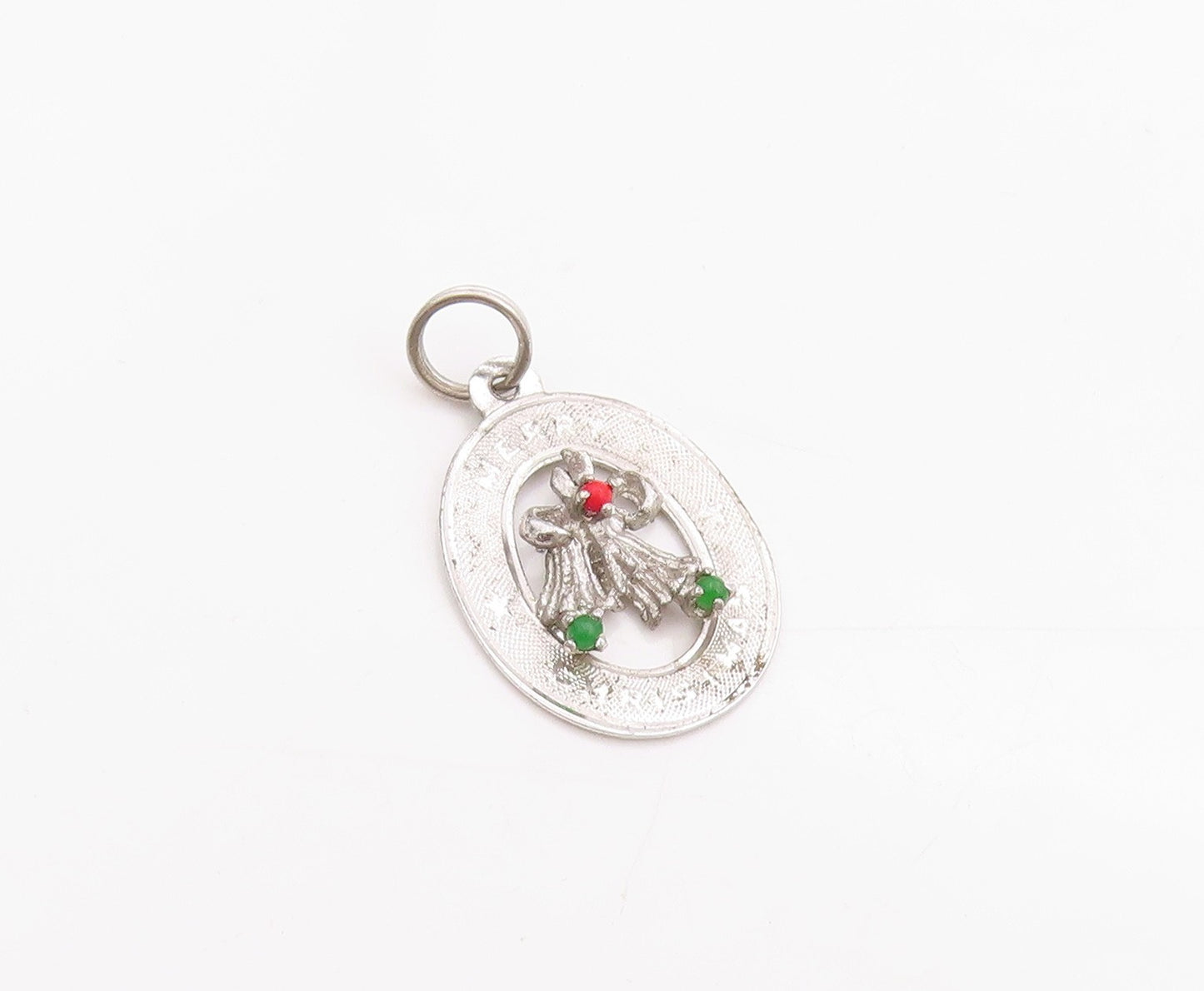 925 Sterling Silver Vintage Pendant Gemstone Cutout Christmas Bells  PT24565