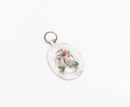 925 Sterling Silver Vintage Pendant Gemstone Cutout Christmas Bells  PT24565
