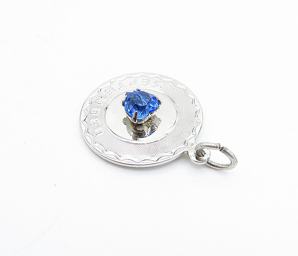 925 Sterling Silver  Love Heart Sapphire September Birth Stone Pendant  PT5684