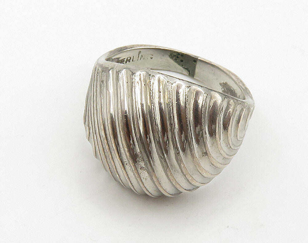 925 Sterling Silver  Vintage Shiny Fluted Dome Petite Band Ring Sz 4  RG16154