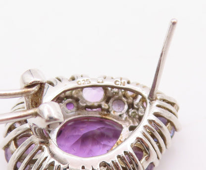 925 Sterling Silver Vintage Earrings Muti Gemstone Teardrop Cluster Stud EG13769