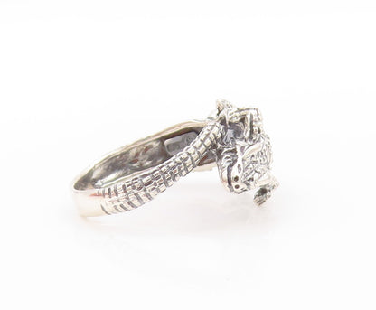 925 Sterling Silver Vintage Ring Modernist Dark Tone Alligator  Sz 11  RG32765