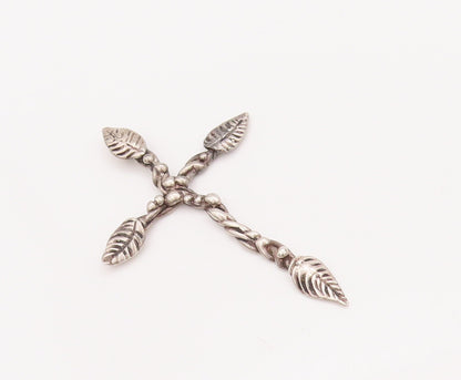 925 Sterling Silver Vintage Pendant Religious Creeper Floral Carve Cross PT23035
