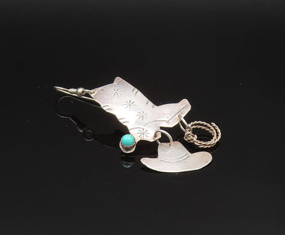 NAVAJO 925 Silver  Vintage Cowboy Boots Hat & Rope Turquoise Earrings  EG11833