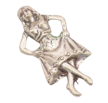 MEXICO 925 Sterling Silver  Vintage Antique Dancing Woman Brooch Pin  BP4117
