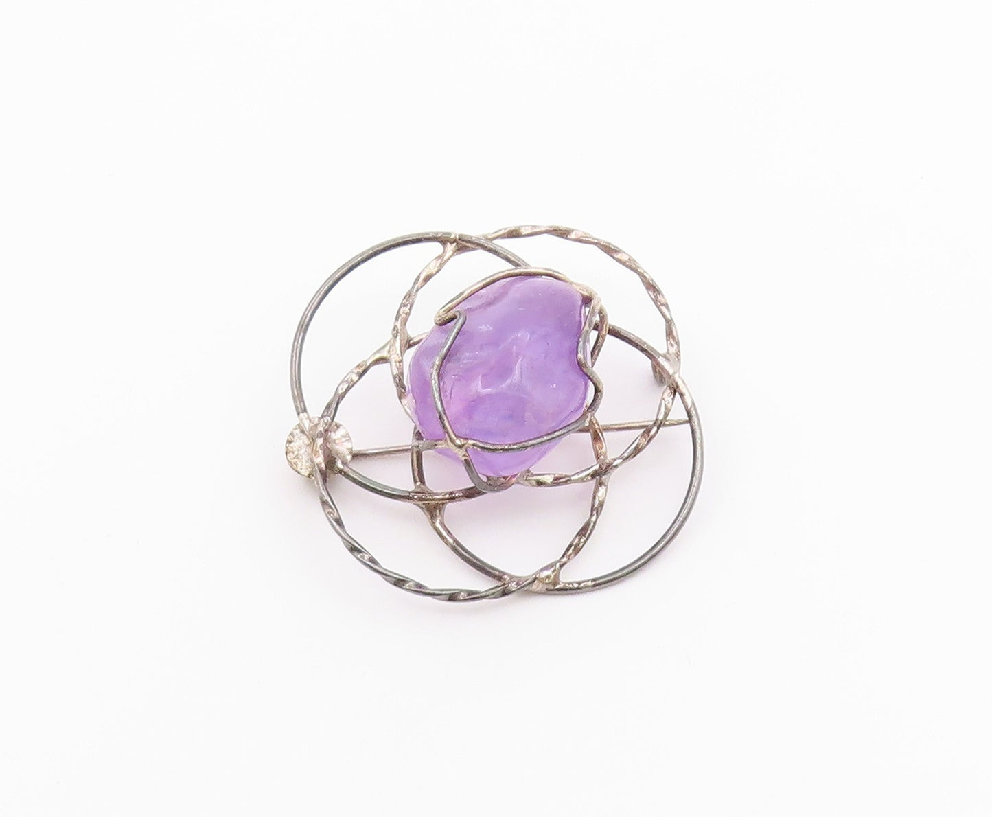 925 Sterling Silver  Vintage Amethyst Open Circles Brooch Pin  BP8465
