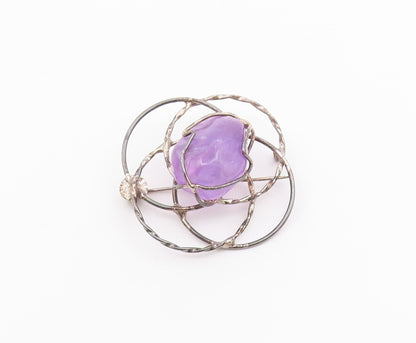 925 Sterling Silver  Vintage Amethyst Open Circles Brooch Pin  BP8465