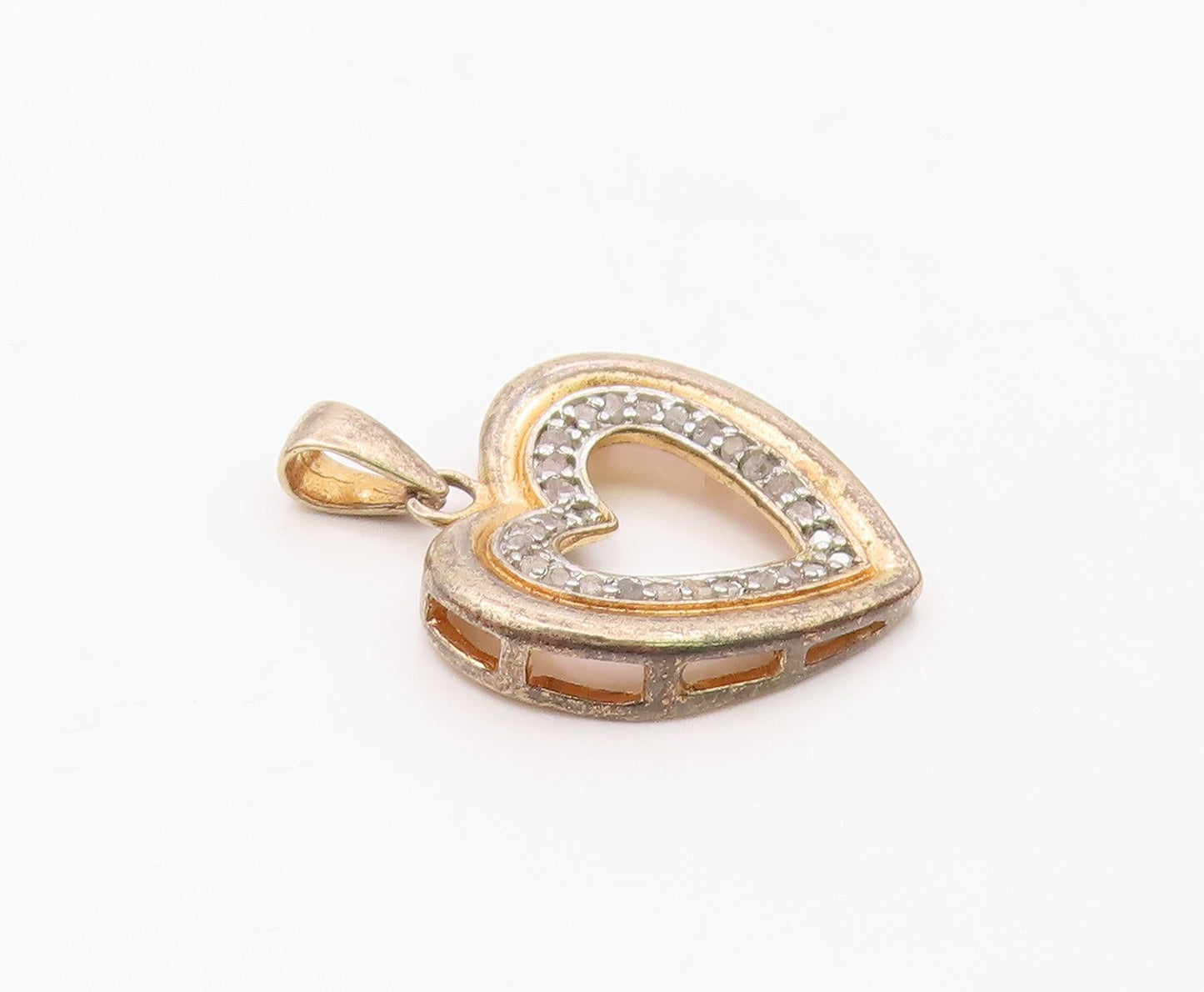 925 Sterling Silver  Vintage Genuine Diamonds Love Heart Pendant  PT11393