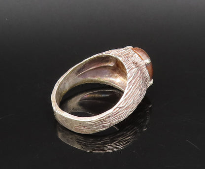 925 Silver  Vintage Cabochon Tiger's Eye Branch Textured Ring Sz 10  RG25957