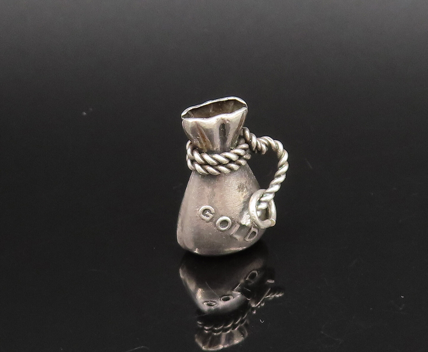 925 Sterling Silver  Vintage Sack Of Gold Charm Pendant  PT21632