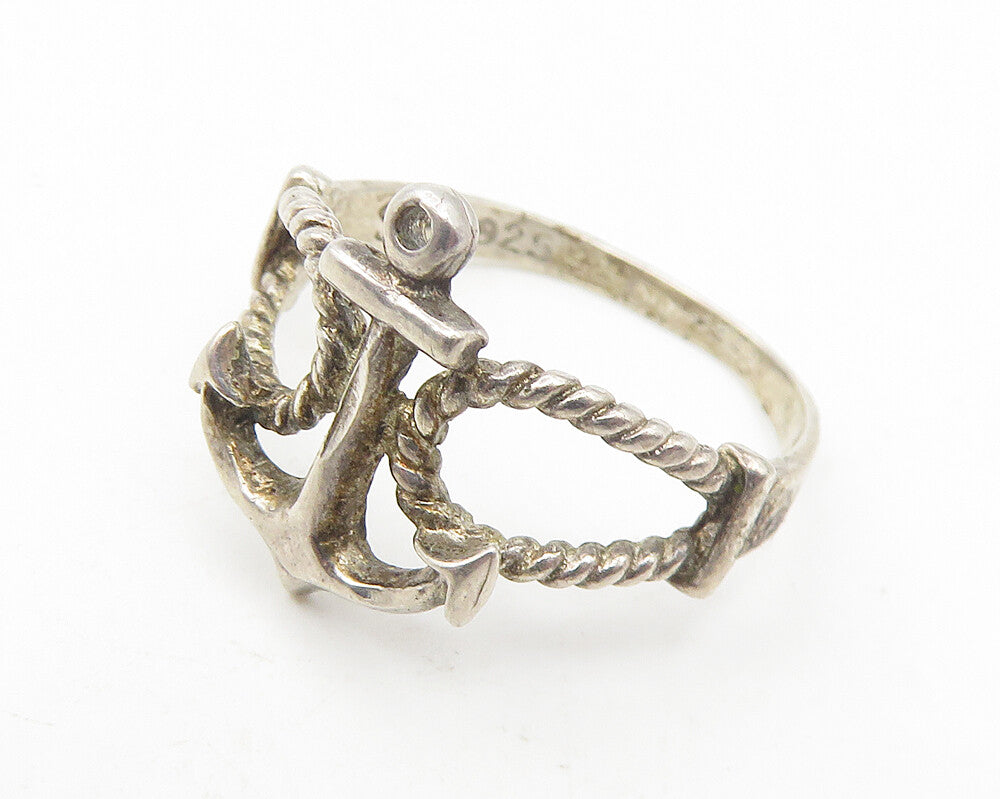 SC 925 Sterling Silver  Vintage Ship Anchor Twist Band Ring Sz 6  RG11240