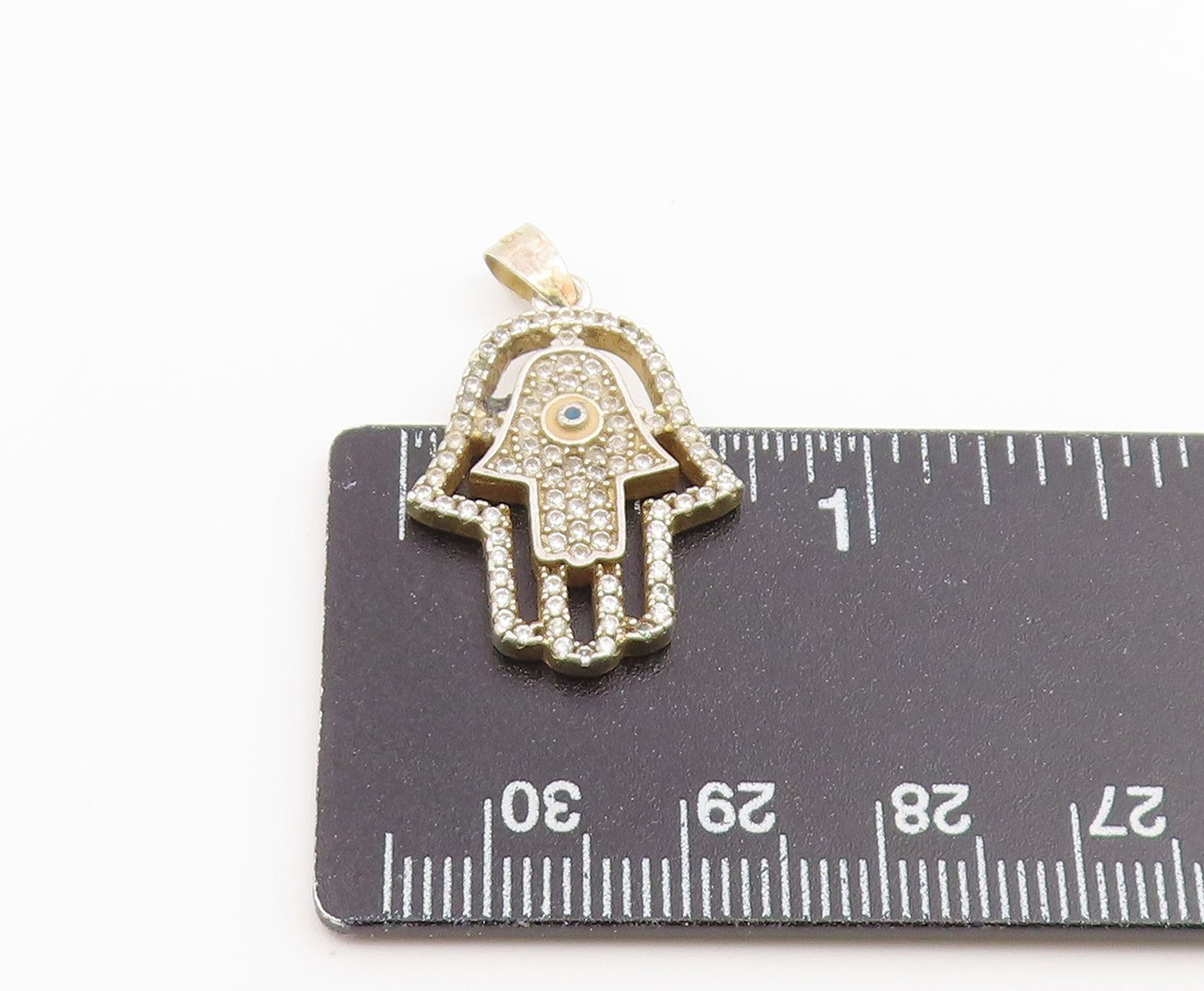 925 Sterling Silver Vintage Pendant CZ Hamsa Evil Eye Protection Charm  PT26552
