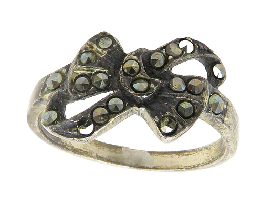 925 Sterling Silver  Vintage Marcasite Ribbon Bow Band Ring Sz 6.5  RG14007