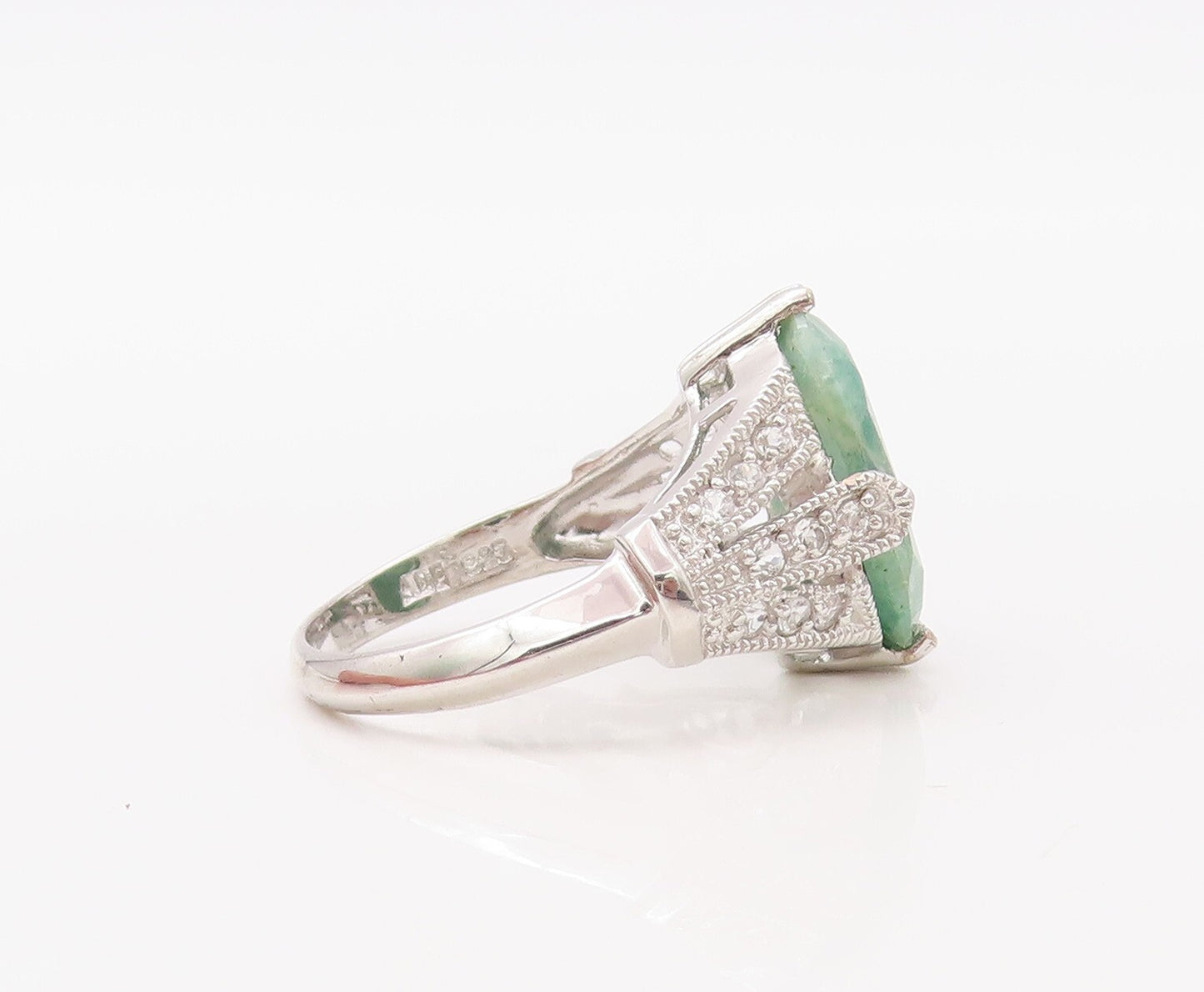 925 Sterling Silver Vintage Ring Oval Gemstone & CZ Cutout Neck Sz 7  RG30796