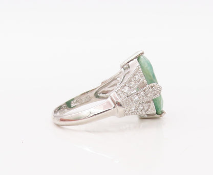 925 Sterling Silver Vintage Ring Oval Gemstone & CZ Cutout Neck Sz 7  RG30796