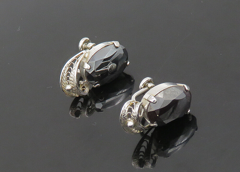 VAN DELL 925 Sterling Silver  Vintage Hematite Non Pierce Earrings  EG10538