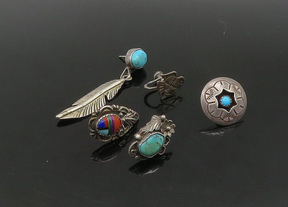 ZUNI NAVAJO 925 Sterling Silver Vintage Multi Stone Lot Single Earrings EG11216