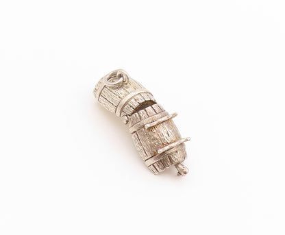 925 Sterling Silver Vintage Pendant 3D Etched Barrel Design Charm OPENS  PT24880