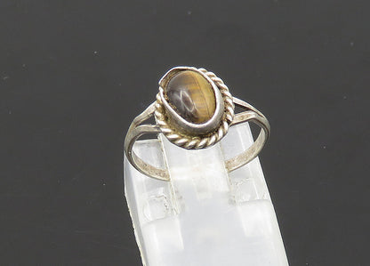 925 Silver  Vintage Cabochon Tiger's Eye Petite Band Ring Sz 4.5  RG20939